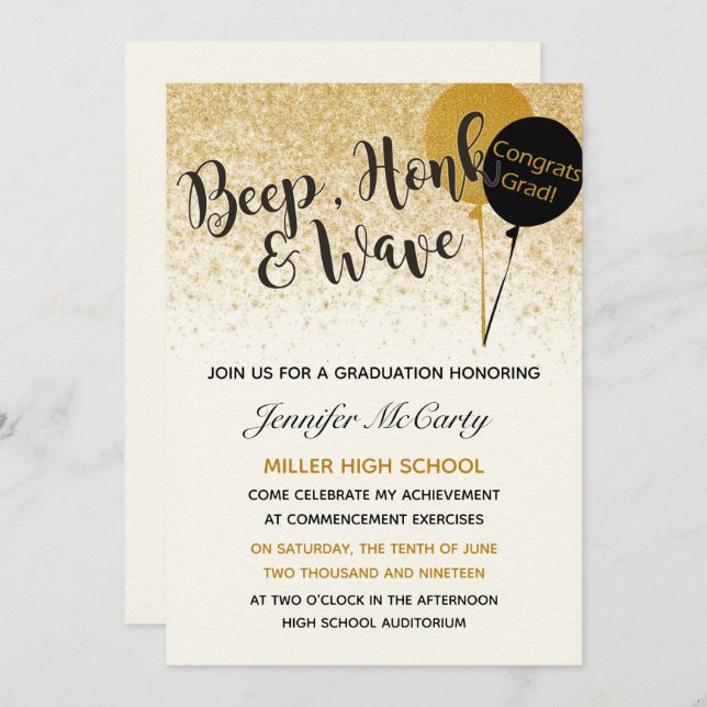 Black and Gold Graduation Invitation (Front/Back)