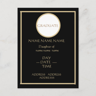 BLACK AND GOLD GRADUATION INVITE POSTCARD