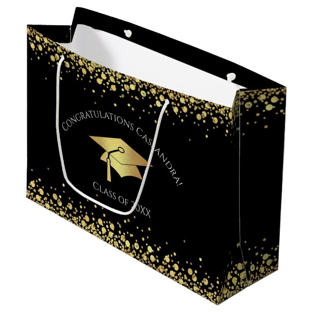 Black and Gold Graduation Large Gift Bag (Front Angled)