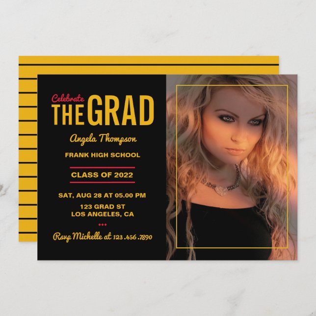 Black and Gold Graduation Party Invitation (Front/Back)