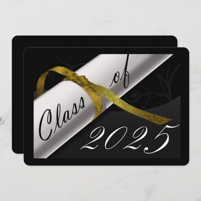 Black and Gold Graduation Party Invitation (Front/Back)