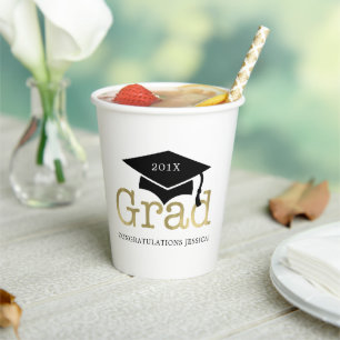 Black and Gold Graduation Party Paper Cup