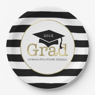 Black and Gold Graduation Party Paper Plate