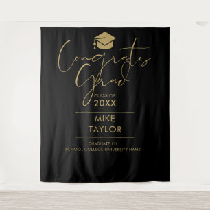 Black And Gold Graduation Party Photo Backdrop Tapestry