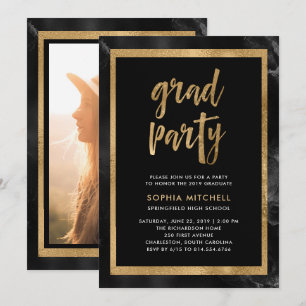 Black and Gold Graduation Party Photo Invitation