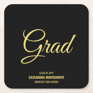 Black and Gold Graduation Party Square Paper Coaster