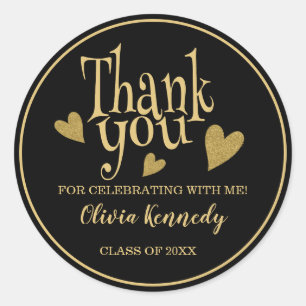 Black And Gold Graduation Party Thank You  Classic Round Sticker