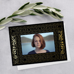 Black and Gold Graduation Photo Announcement
