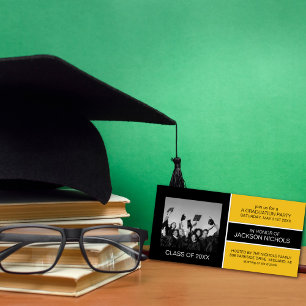 Black and Gold Graduation Photo Cards