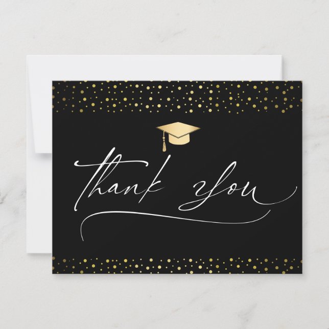Black and Gold Graduation Thank You Card (Front)