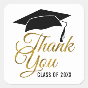 Black And Gold Graduation Thank You Class Of 2025 Square Sticker