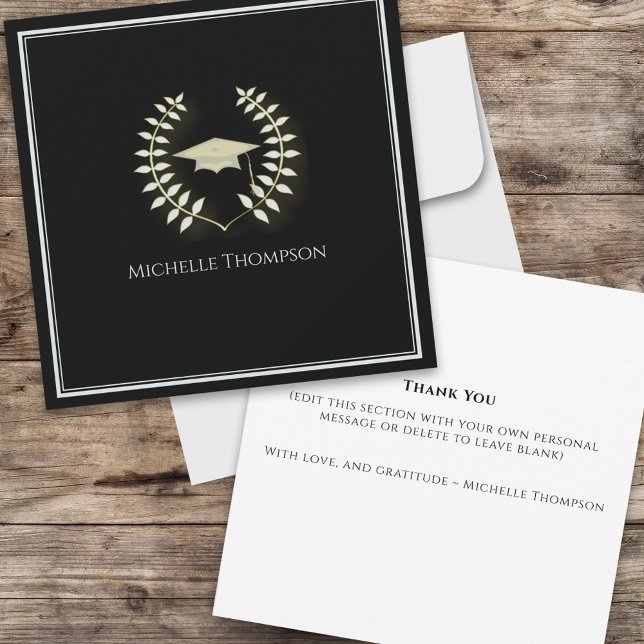 Black and Gold Graduation Thank You Custom Card (Black and gold classic graduation thank you card)