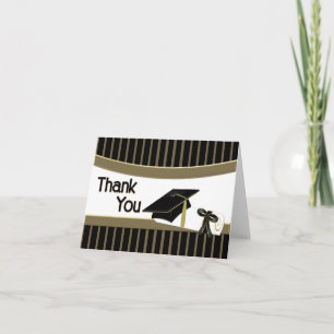 Black and Gold Graduation with Cap Thank You Cards