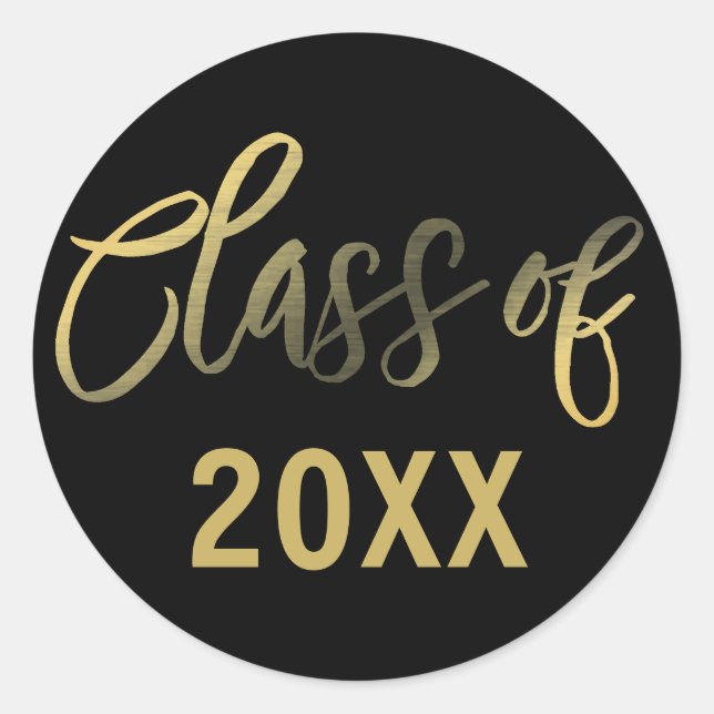 Black and Gold Graduation Year Classic Round Sticker (Front)