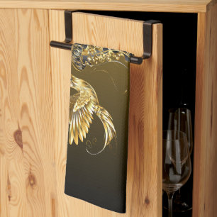 Black and Gold Graphic Art, Elegant Abstract Glow Tea Towel