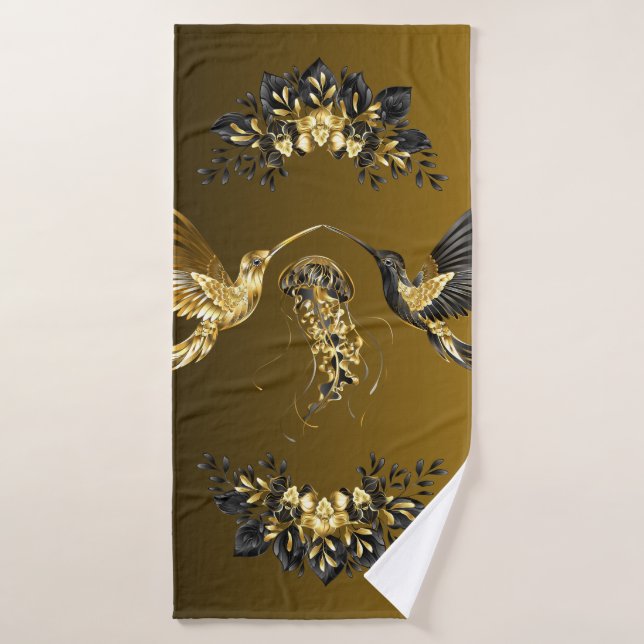 Black and Gold Graphic Art, Ethereal Unison Bath Towel Set (Bath Towel)