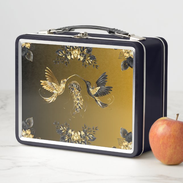 Black and Gold Graphic Art, Luxe Abstract Style Metal Lunch Box (In Situ)