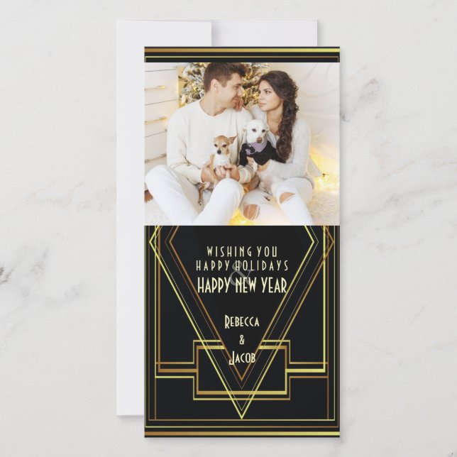black and gold great gatsby holiday photo card (Front)
