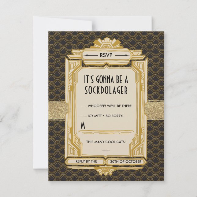 Black and Gold Great Gatsby RSVP Cards (Front)