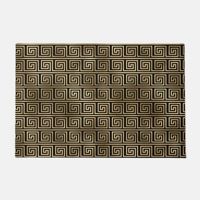 Black and Gold Greek Key Pattern  Doormat (Front)