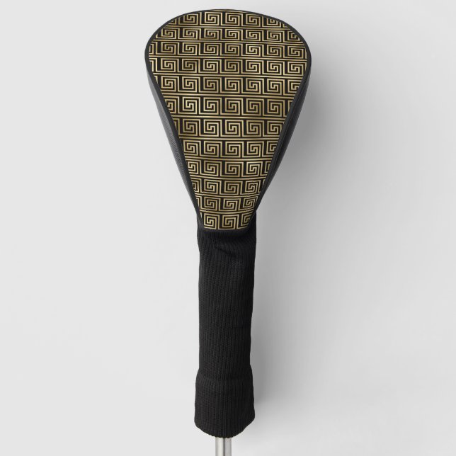 Black and Gold Greek Key Pattern Golf Head Cover (Front)