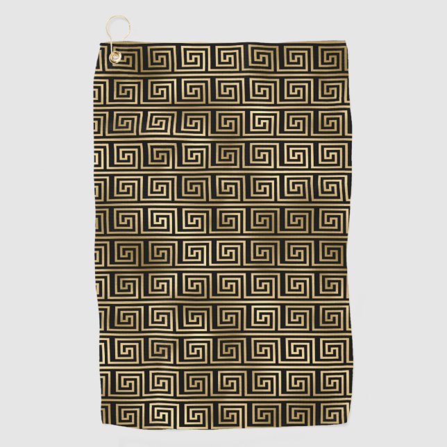 Black and Gold Greek Key Pattern  Golf Towel (Front)