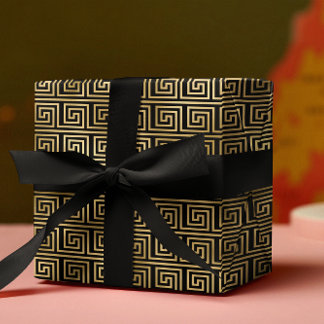 Black and Gold Greek Key Pattern  Wrapping Paper