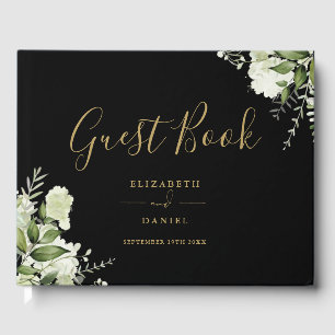 Black And Gold Greenery Floral Wedding Guest Book