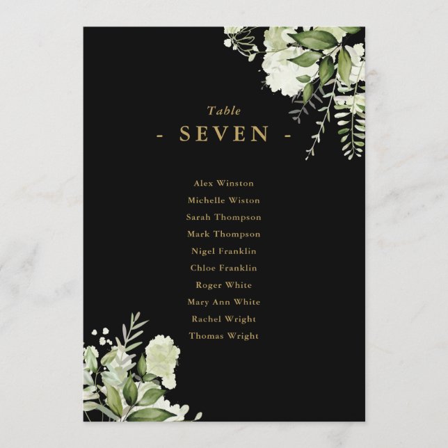 Black And Gold Greenery Seating Plan Table Number (Front)
