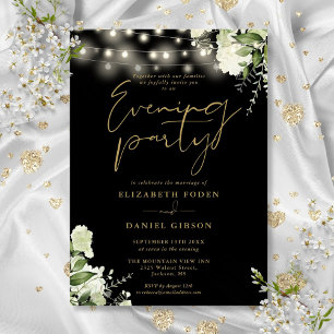 Black And Gold Greenery Wedding Evening Party Invitation