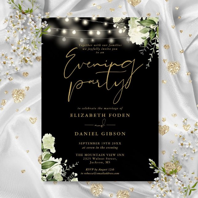 Black And Gold Greenery Wedding Evening Party Invitation (Black And Gold Greenery Wedding Evening Party Invitation)