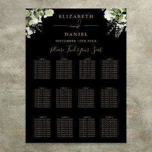 Black And Gold Greenery Wedding Seating Chart