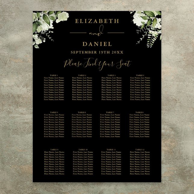 Black And Gold Greenery Wedding Seating Chart (Black And Gold Greenery Wedding Seating Chart)