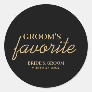 Black and Gold Groom's Favourite Snack Wedding Classic Round Sticker