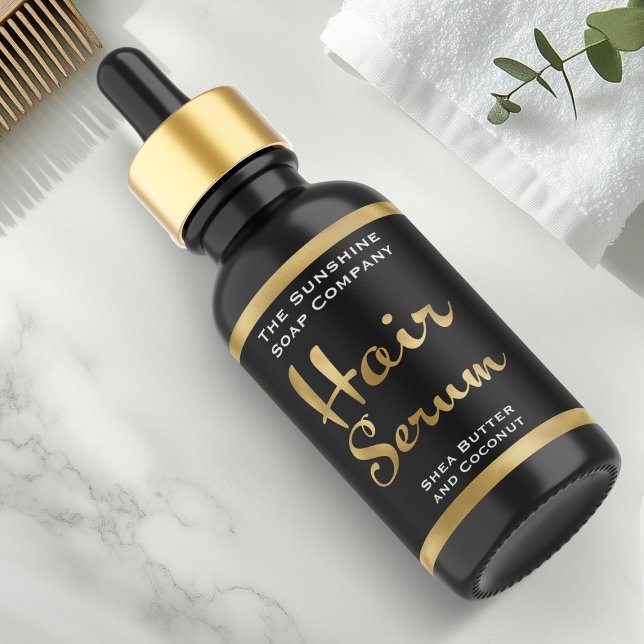 Black and Gold Hair Serum Bottle Label (Creator Uploaded)