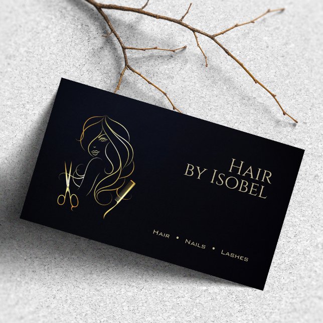 Black and Gold Hair Stylist Business Card (Creator Uploaded)