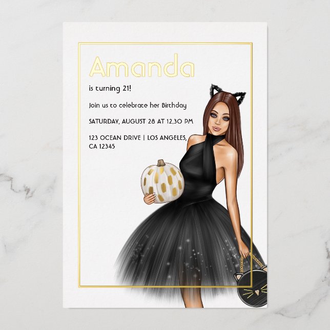 Black and Gold Halloween Birthday Foil Invitation (Front)