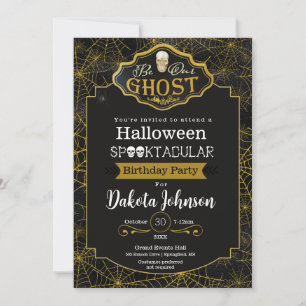 Black and Gold Halloween Birthday Party invitation