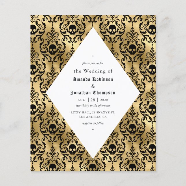 Black and Gold Halloween Damask Gothic Wedding Flyer (Front)