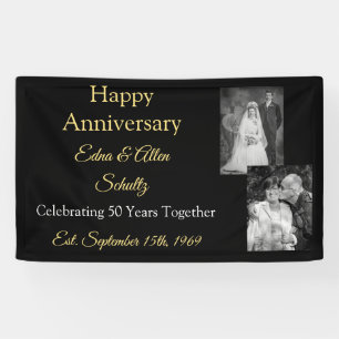 Black and Gold Happy Anniversary Banner