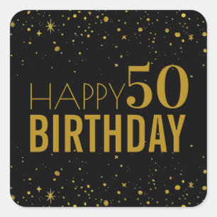 Black And Gold  Happy Birthday 50th Birthday Square Sticker