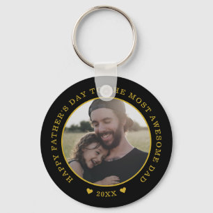 Black And Gold Happy Father's Day Photo   Key Ring