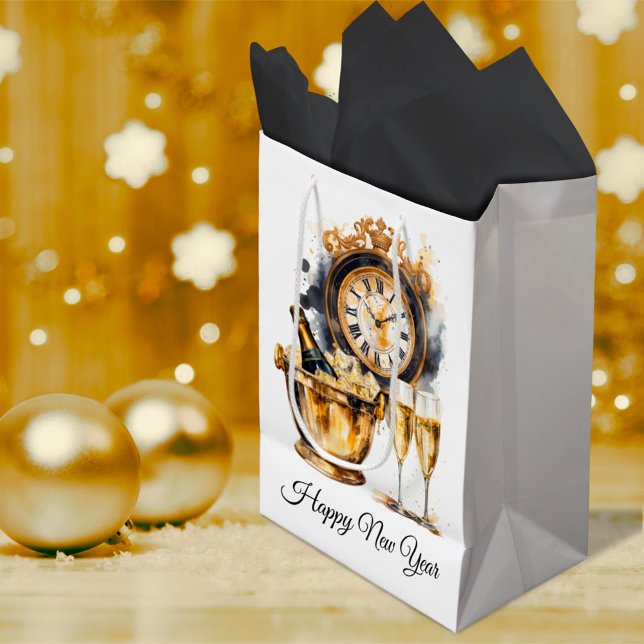 Black and Gold Happy New Year Medium Gift Bag (Creator Uploaded)