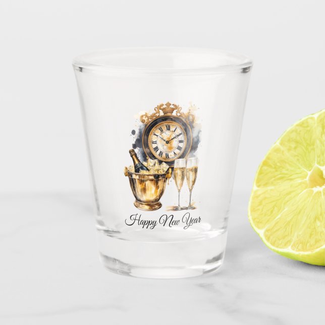 Black and Gold Happy New Year Shot Glass (Front)