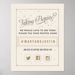 Black and Gold Hashtag Wedding Poster