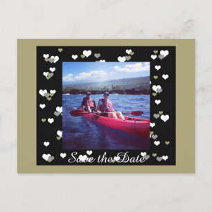 Black and Gold Hearts Save the Date Announcement Postcard