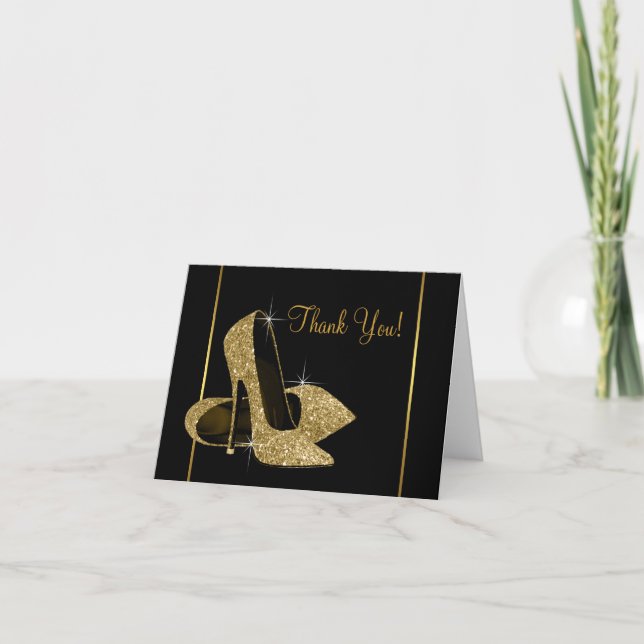 Black and Gold High Heel Shoe Thank You Card (Front)