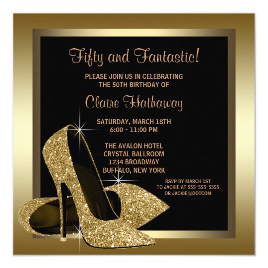 Black And Gold High Heels Womans 50th Birthday Invitation Zazzle Co Uk