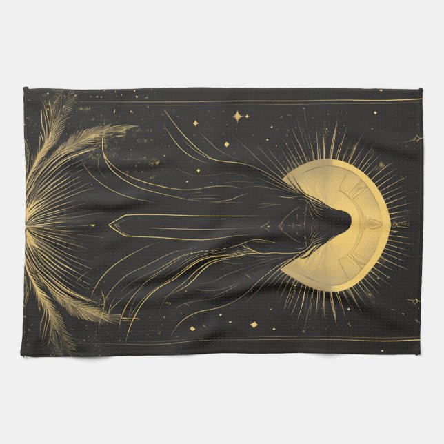 Black and Gold High Priestess Mystical Apron Tea Towel (Horizontal)