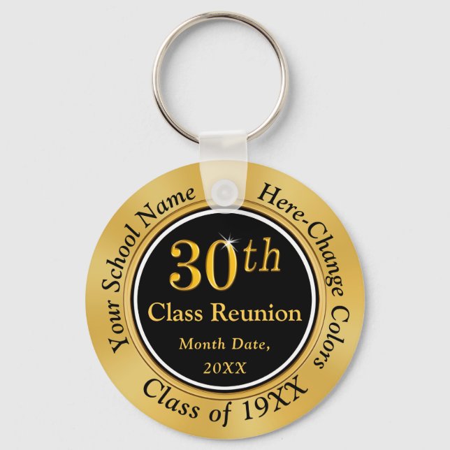 Black and Gold High School Reunion Ideas 30 years Key Ring (Front)